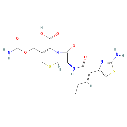 (6R,7R)-3-[[(Aminocarbonyl)oxy]methyl]-7-[[(2Z)-2-(2-amino-4-thiazolyl)-1-oxo-2-pentenyl]amino]-8-oxo-5-thia-1-azabicyclo[4.2.0]oct-2-ene-2-carboxylic acid (CAS: 135889-00-8) - Related Chemical Product