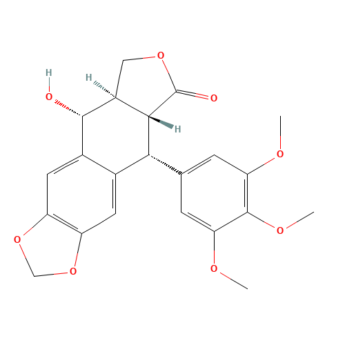 (5R,5aR,8aR,9R)-5,8,8a,9-Tetrahydro-9-hydroxy-5-(3,4,5-trimethoxyphenyl)-furo(3',4':6,7)naphtho[2,3-d]-1,3-dioxol-6(5aH)-one (CAS: 518-28-5) - Related Chemical Product