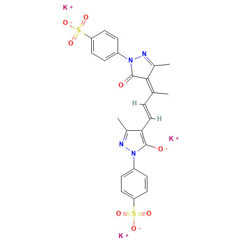 1,1'-BIS(4-SULFOPHENYL)-5,5'-DIHYDROXY-3,3',A-TRIMETHYLPYRAZOLO-4,4'-TRIMETHINE OXONOLE TRIPOTASSIUM SALT (CAS: 92050-35-6) - Related Chemical Product