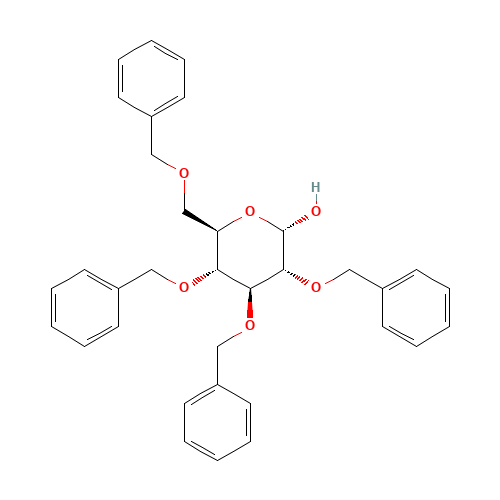 2,3,4,6-TETRA-O-BENZYL-D-GLUCOPYRANOSE (CAS: 6564-72-3) - Chemical Structure and Molecular Formula 