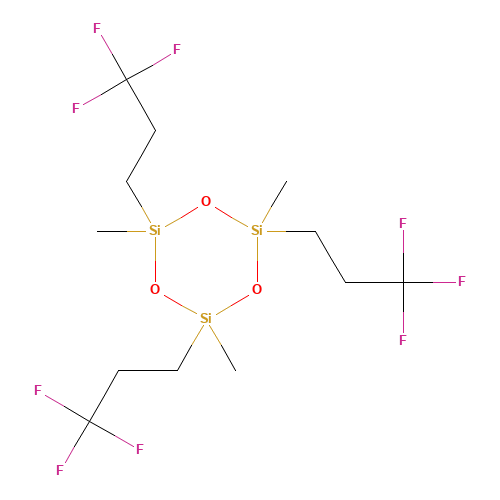 1,3,5-Tris[(3,3,3-trifluoropropyl)methyl]cyclotrisiloxane (CAS: 2374-14-3) - Chemical Structure and Molecular Formula 