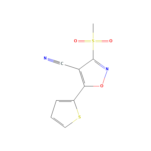 3-(METHYLSULFONYL)-5-(2-THIENYL)ISOXAZOLE-4-CARBONITRILE (CAS: 499771-08-3) - Chemical Structure and Molecular Formula 