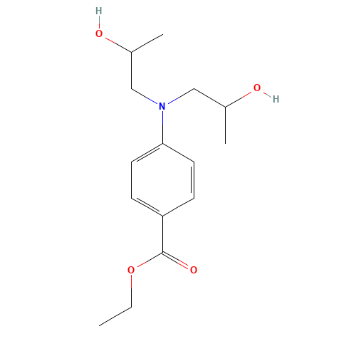 4-[BIS(2-HYDROXYPROPYL)AMINO]BENZOIC ACID,ETHYL ESTER (CAS: 58882-17-0) - Chemical Structure and Molecular Formula 