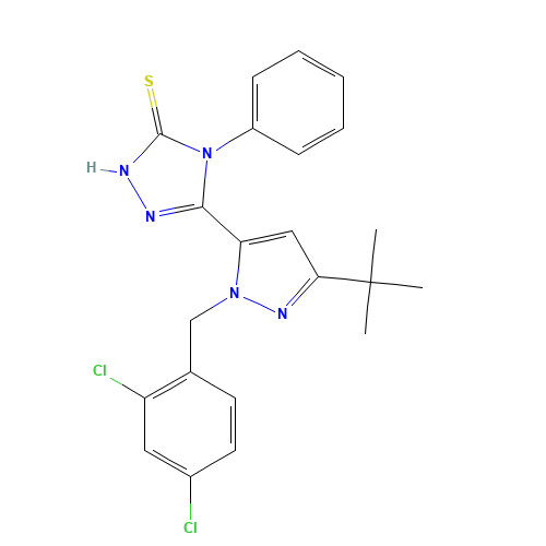 5-[3-(TERT-BUTYL)-1-(2,4-DICHLOROBENZYL)-1H-PYRAZOL-5-YL]-4-PHENYL-4H-1,2,4-TRIAZOLE-3-THIOL (CAS: 306937-09-7) - Related Chemical Product