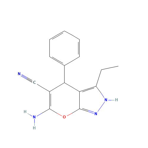 6-AMINO-3-ETHYL-4-PHENYL-1,4-DIHYDROPYRANO[2,3-C]PYRAZOLE-5-CARBONITRILE (CAS: 444790-63-0) - Related Chemical Product