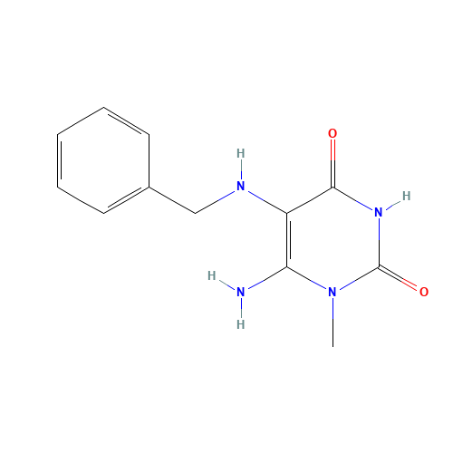 6-AMINO-5-BENZYLAMINO-1-METHYLURACIL (CAS: 70404-28-3) - Chemical Structure and Molecular Formula 
