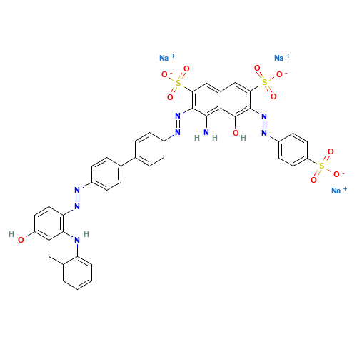 trisodium 4-amino-5-hydroxy-3-[[4'-[[4-hydroxy-2-[(o-tolyl)amino]phenyl]azo][1,1'-biphenyl]-4-yl]azo]-6-[(4-sulphonatophenyl)azo]naphthalene-2,7-disulphonate (CAS: 6358-80-1) - Related Chemical Product