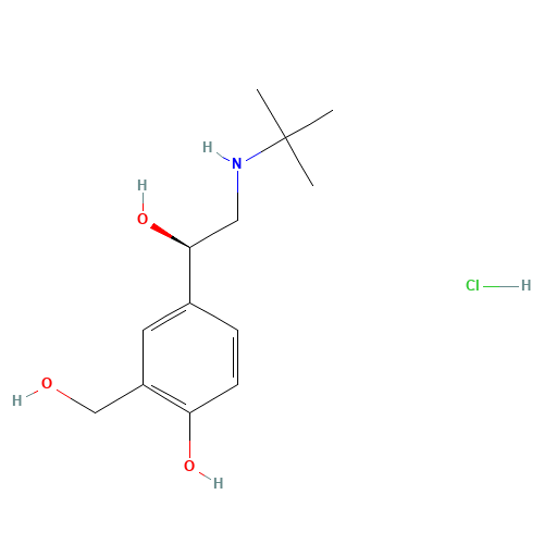 alfa1-[[1,1-Dimethylethylamino]methyl]-4-hydroxy-1-(S),3-benzene dimethanol Hydrochlorid (CAS: 50293-90-8) - Chemical Structure and Molecular Formula 