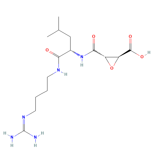 (L-3-TRANS-CARBOXYOXIRANE-2-CARBONYL)-L-LEUCYLAGMATINE HEMIHYDRATE (CAS: 66701-25-5) - Chemical Structure and Molecular Formula 