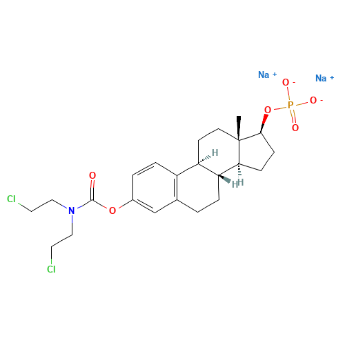 (17-beta)-Estra-1,3,5(10)-triene-3,17-diol 3-(bis(2-chloroethyl)carbamate) 17-(dihydrogenphosphate) disodium salt (CAS: 52205-73-9) - Chemical Structure and Molecular Formula 