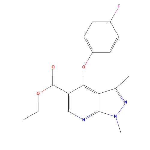 ETHYL 1,3-DIMETHYL-4-(4-FLUOROPHENOXY)-1H-PYRAZOLO[3,4-B]PYRIDINE-5-CARBOXYLATE (CAS: 174842-35-4) - Related Chemical Product