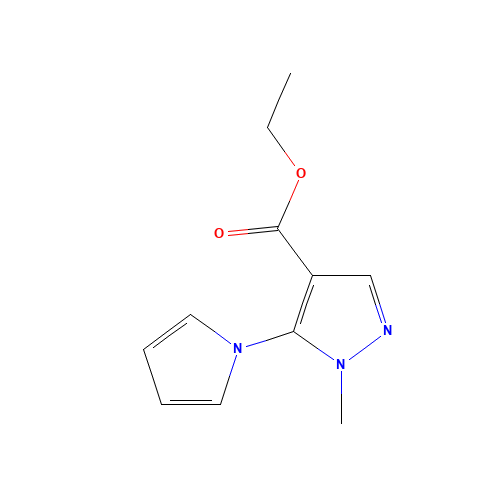 ETHYL 1-METHYL-5-(1H-PYRROL-1-YL)-1H-PYRAZOLE-4-CARBOXYLATE (CAS: 175137-01-6) - Chemical Structure and Molecular Formula 