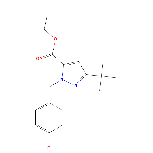 ETHYL 3-(TERT-BUTYL)-1-(4-FLUOROBENZYL)-1H-PYRAZOLE-5-CARBOXYLATE (CAS: 306936-98-1) - Chemical Structure and Molecular Formula 