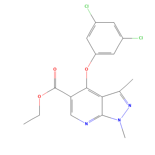 ETHYL 4-(3,5-DICHLOROPHENOXY)-1,3-DIMETHYL-1H-PYRAZOLO[3,4-B]PYRIDINE-5-CARBOXYLATE (CAS: 174842-36-5) - Related Chemical Product