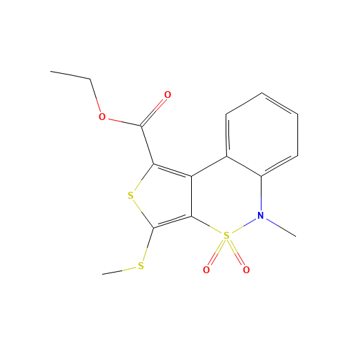 ETHYL 5-METHYL-3-(METHYLTHIO)-4,4-DIOXO-4,5-DIHYDRO-4LAMBDA6-BENZO[C]THIENO[3,4-E][1,2]THIAZINE-1-CARBOXYLATE (CAS: 175276-42-3) - Chemical Structure and Molecular Formula 