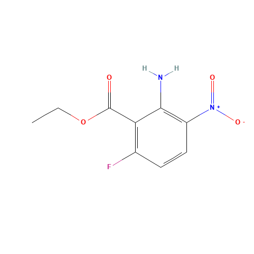 2-AMINO-6-FLUORO-3-NITROBENZOIC ACID ETHYL ESTER (CAS: 150368-37-9) - Chemical Structure and Molecular Formula 