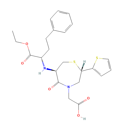 2-[(2S)-6-[[(1S)-1-Ethoxycarbonyl-3-phenyl-propyl]amino]-5-oxo-2-thiophen-2-yl-1,4-thiazepan-4-yl]acetic acid (CAS: 111902-57-9) - Related Chemical Product