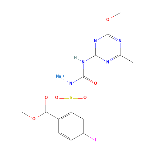 Methyl 4-iodo-2-[3-(4-methoxy-6-methyl-1,3,5-triazin-2-yl)ureidosulfonyl]benzoate sodium salt (CAS: 144550-36-7) - Related Chemical Product