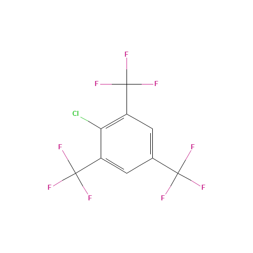 1-CHLORO-2,4,6-TRIS(TRIFLUOROMETHYL)BENZENE (CAS: 444-38-2) - Chemical Structure and Molecular Formula 