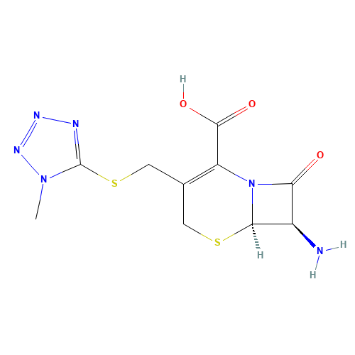 7-Amino-3-(1-methyltetrazol-5-ylthiomethyl)-3-cephem-4-carboxylic acid (CAS: 24209-38-9) - Chemical Structure and Molecular Formula 