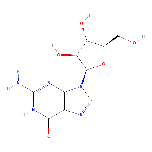 9-(BETA-D-ARABINOFURANOSYL)GUANINE (CAS: 38819-10-2) - Chemical Structure and Molecular Formula 