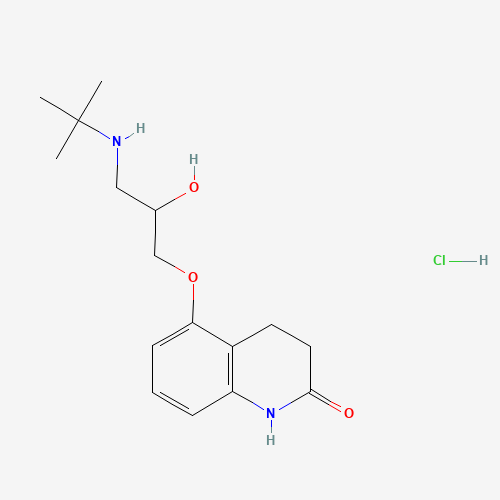 2(1H)-QUINOLINONE,5-[3-[(1,1-DIMETHYLETHYL)AMINO]-2-HYDROXYPROPOXY]-3,4-DIHYDRO-,MONOHYDROCHLORIDE (CAS: 51781-21-6) - Chemical Structure and Molecular Formula 