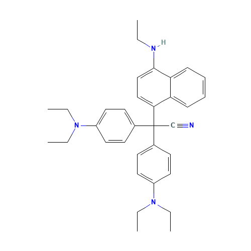 BIS(4-N,N-DIETHYLAMINO-PHENYL)-(4-N-ETHYLAMINO-NAPHTHALEN-1-YL) ACETONITRILE (CAS: 57855-48-8) - Chemical Structure and Molecular Formula 