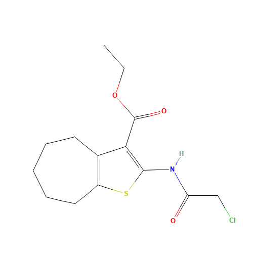 2-(2-CHLORO-ACETYLAMINO)-5,6,7,8-TETRAHYDRO-4H-CYCLOHEPTA[B]THIOPHENE-3-CARBOXYLIC ACID ETHYL ESTER (CAS: 76981-88-9) - Chemical Structure and Molecular Formula 