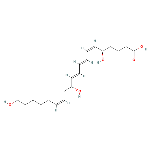 (5S,12R)-5,12,20-TRIHYDROXY-(6Z,8E,10E,14Z)-EICOSATETRAENOIC ACID (CAS: 79516-82-8) - Chemical Structure and Molecular Formula 