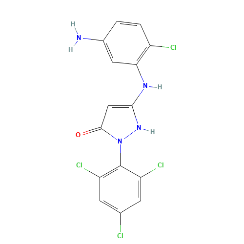1-(2',4',6'-Trichlorophenyl)-3-(2'-chloro-5'-aminoanilino)-5-pyrazolone (CAS: 86491-51-2) - Chemical Structure and Molecular Formula 