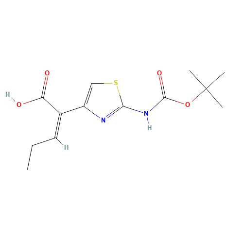 (Z)-2-(2-tert-Butoxycarbonylaminothiazol-4-yl)-2-pentenoic acid (CAS: 86978-24-7) - Chemical Structure and Molecular Formula 