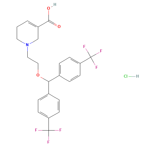 1-[2-[BIS[4-(TRIFLUOROMETHYL)PHENYL]METHOXY]ETHYL]-1,2,5,6-TETRAHYDROPYRIDINE-3-CARBOXYLIC ACID HYDROCHLORIDE (CAS: 110283-66-4) - Related Chemical Product