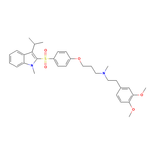 3,4-DIMETHOXY-N-METHYL-N-[3-[4-[[1-METHYL-3-(1-METHYLETHYL)-1H-INDOL-2-YL]SULFONYL]PHENOXY]PROPYL]BENZENEETHANAMINE OXALATE (CAS: 121346-32-5) - Related Chemical Product