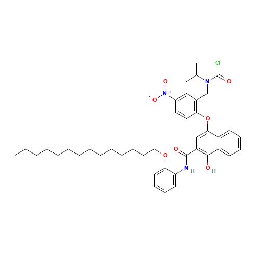 4-(2-(N-CHLOROCARBONYL-N-ISOPROPYL)AMINOMETHYL-4-NITRO)PHENOXY-1-HYDROXY-N-(2-TETRADECYLOXYPHENYL)-2-NAPHTHALENE CARBOXAMIDE (CAS: 127344-30-3) - Related Chemical Product