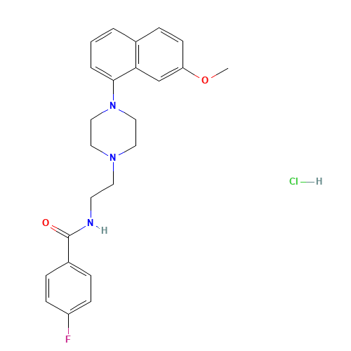 4-FLUORO-N-[2-[4-(7-METHOXY-1-NAPHTHALENYL)-1-PIPERAZINYL]ETHYL]BENZAMIDE HYDROCHLORIDE (CAS: 135721-98-1) - Chemical Structure and Molecular Formula 