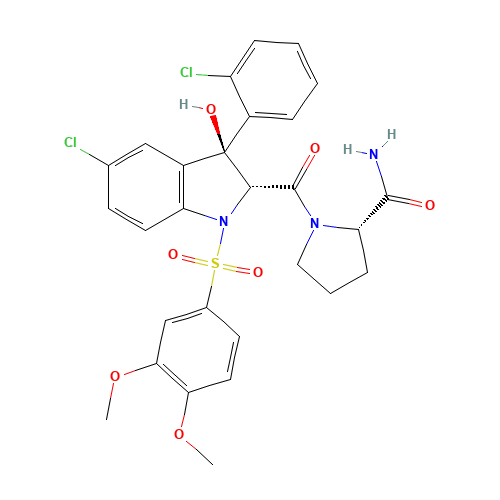 (2S)-1-[[(2R,3S)-5-CHLORO-3-(2-CHLOROPHENYL)-1-[(3,4-DIMETHOXYPHENYL)SULFONYL]-2,3-DIHYDRO-3-HYDROXY-1H-INDOL-2-YL]CARBONYL]-2-PYRROLIDINECARBOXAMIDE (CAS: 150375-75-0) - Related Chemical Product