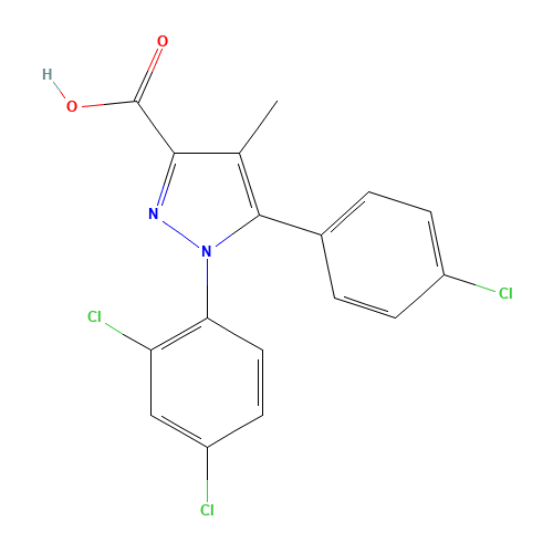 5-(4-Chlorophenyl)-1-(2,4-dichlorophenyl)-4-methylpyrazole-3-carboxylic acid (CAS: 162758-35-2) - Chemical Structure and Molecular Formula 