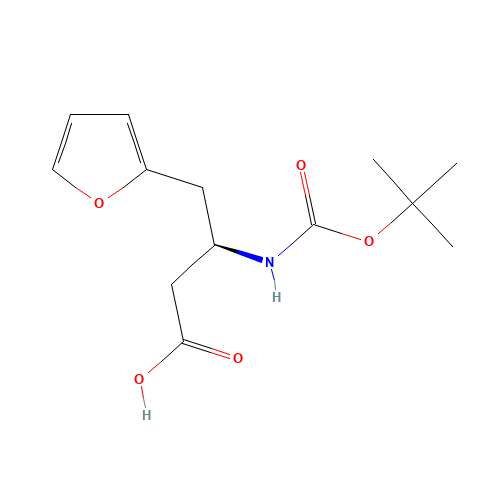 BOC-(R)-3-AMINO-4-(2-FURYL)-BUTYRIC ACID (CAS: 270596-33-3) - Chemical Structure and Molecular Formula 