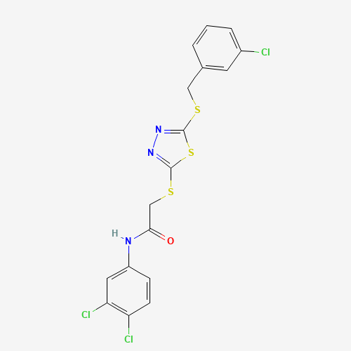 2-[5-(3-CHLOROBENZYLTHIO)-1,3,4-THIADIAZOL-2-YLTHIO]-N-(3,4-DICHLOROPHENYL)ACETAMIDE (CAS: 353254-79-2) - Chemical Structure and Molecular Formula 