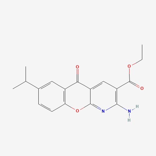 Ethyl 2-amino-7-isopropyl-5-oxo-5H-[1]benzopyrano[2,3-b]pyridine-3-carboxylate (CAS: 68301-99-5) - Chemical Structure and Molecular Formula 