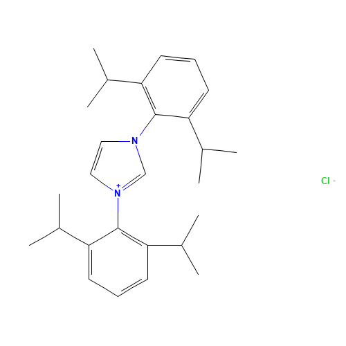 1,3-BIS(2,6-DIISOPROPYLPHENYL)IMIDAZOLIUM CHLORIDE (CAS: 250285-32-6) - Chemical Structure and Molecular Formula 