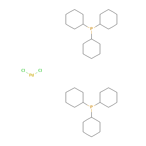 DICHLOROBIS(TRICYCLOHEXYLPHOSPHINE)PALLADIUM(II) (CAS: 29934-17-6) - Chemical Structure and Molecular Formula 