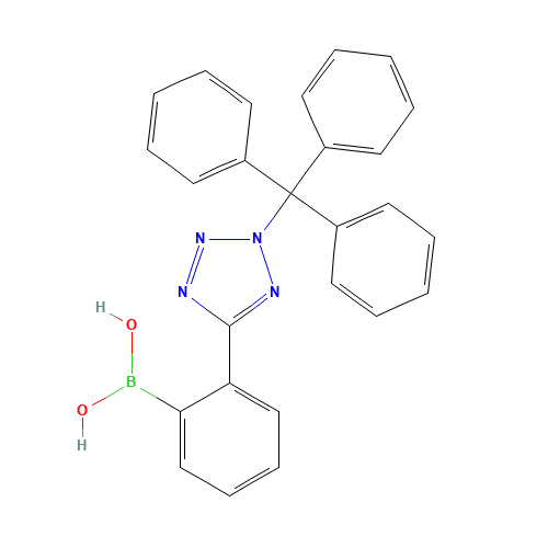 [2-[2-(TRIPHENYLMETHYL)-2H-TETRAZOL-5-YL]PHENYL]BORONIC ACID (CAS: 143722-25-2) - Chemical Structure and Molecular Formula 