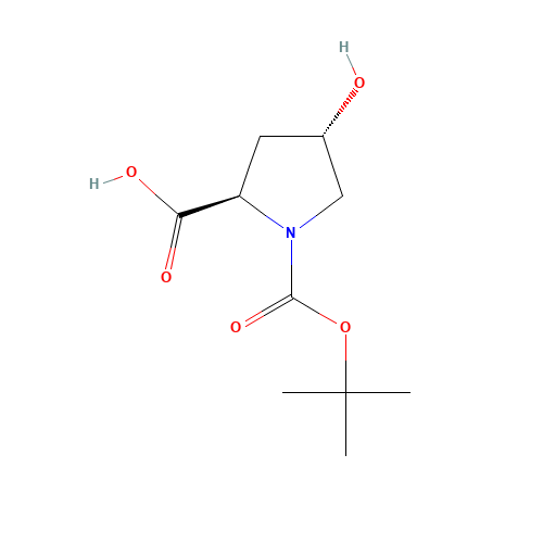 (2R,4S)-N-ALPHA-T-BUTOXYCARBONYL-4-HYDROXYPYRROLIDINE-2-CARBOXYLIC ACID (CAS: 147266-92-0) - Chemical Structure and Molecular Formula 