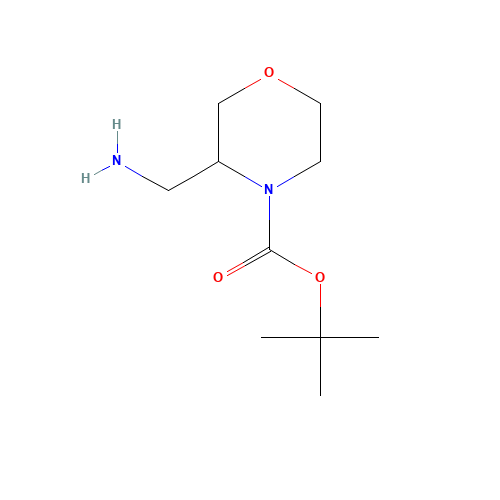 3-AMINOMETHYL-MORPHOLINE-4-CARBOXYLIC ACID TERT-BUTYL ESTER (CAS: 475106-18-4) - Chemical Structure and Molecular Formula 