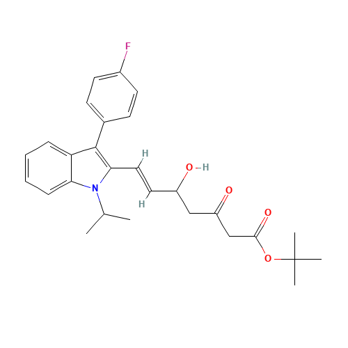 tert-Butyl (E)-7-[3-(4-fluorophenyl)-1-(1-methylethyl)-1H-indol-2-yl]-5-hydroxy-3-oxo-6-heptenoate (CAS: 194934-95-7) - Chemical Structure and Molecular Formula 