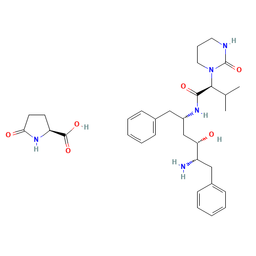 N-(4-Amino-1-benzyl-3-hydroxy-5-phenyl-pentyl)-3-methyl-2-(2-oxo-tetrahydro-pyrimidin-1-yl)-butyramide 5-oxopyrrolidine-2-carboxylic acid (CAS: 192726-06-0) - Related Chemical Product