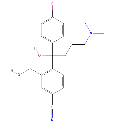4-[4-(Dimethylamino)-1-(4-fluorophenyl)-1-hydroxybutyl]-3-(hydroxymethyl)benzonitrile (CAS: 103146-25-4) - Chemical Structure and Molecular Formula 