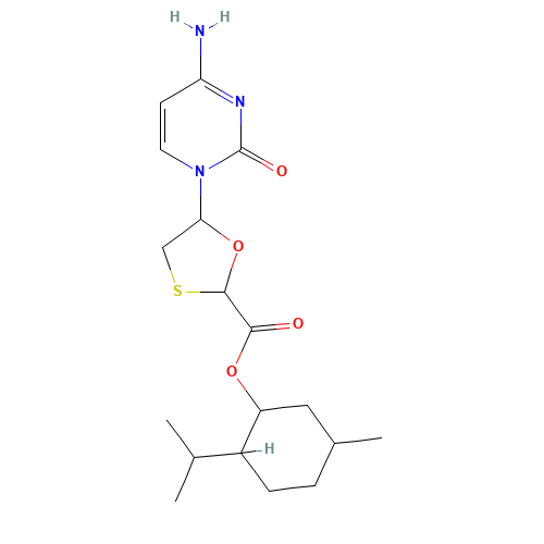 5-(4-Amino-2-oxo-1(2H)-pyrimidinyl)-1,3-oxathiolane-2-carboxylic acid 5-methyl-2-(1-methylethyl)cyclohexyl ester (CAS: 147126-73-6) - Chemical Structure and Molecular Formula 