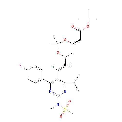 tert-Butyl 6-[(1E)-2-[4-(4-fluorophenyl)-6-(1-methylethyl)-2-[methyl(methylsulfonyl)amino]-5-pyrimidinyl]ethenyl]-2,2-dimethyl-1,3-dioxane-4-acetate (CAS: 289042-12-2) - Chemical Structure and Molecular Formula 